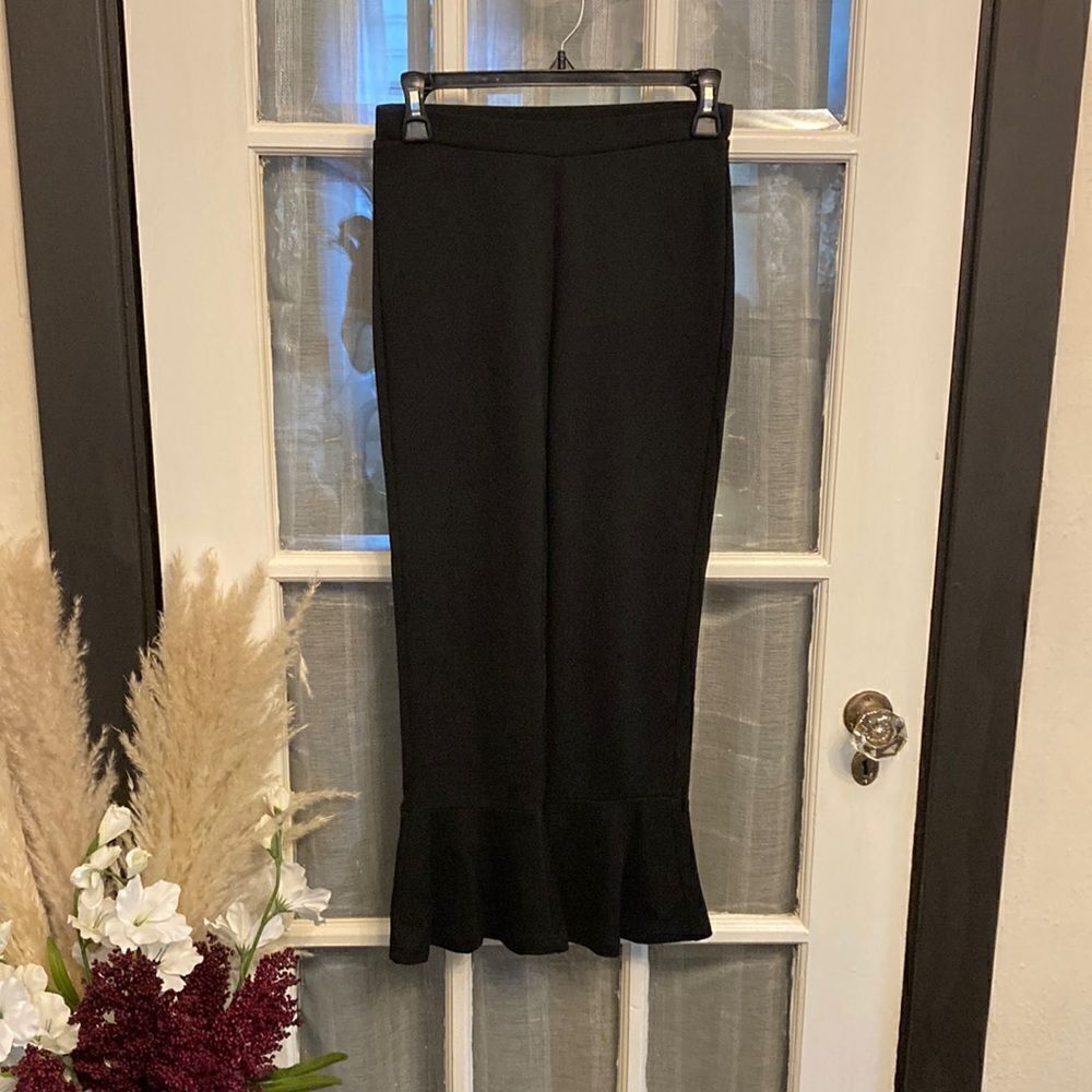 Cropped Flare Retro Style Black Pants